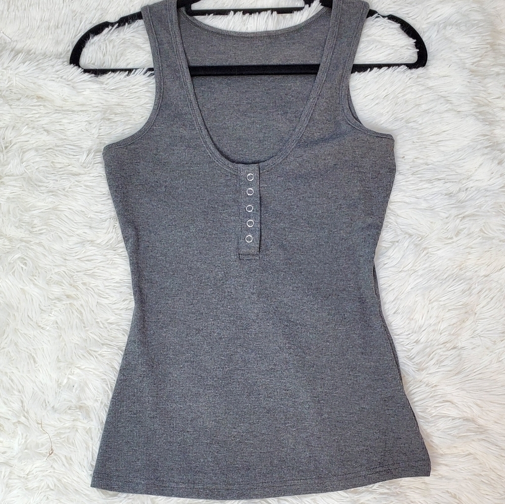 GREY Ribbed Tank Button Snap Accent - Picture 3 of 5